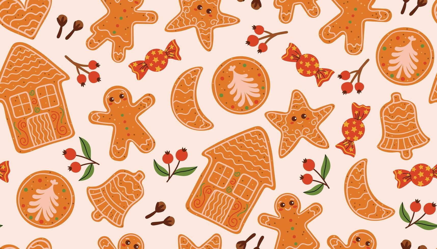 Cute gingerbread cookie pattern background vector