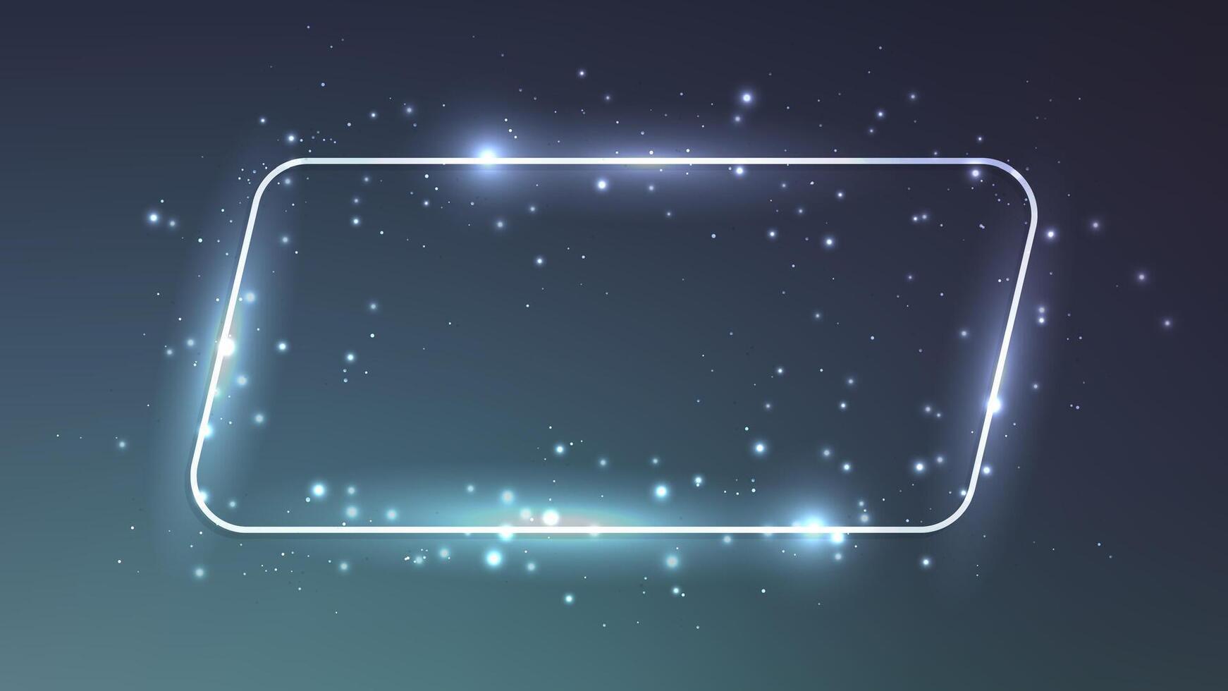 Neon rounded parallelogram frame with shining effects and sparkles on dark background. Empty glowing techno backdrop. illustration vector