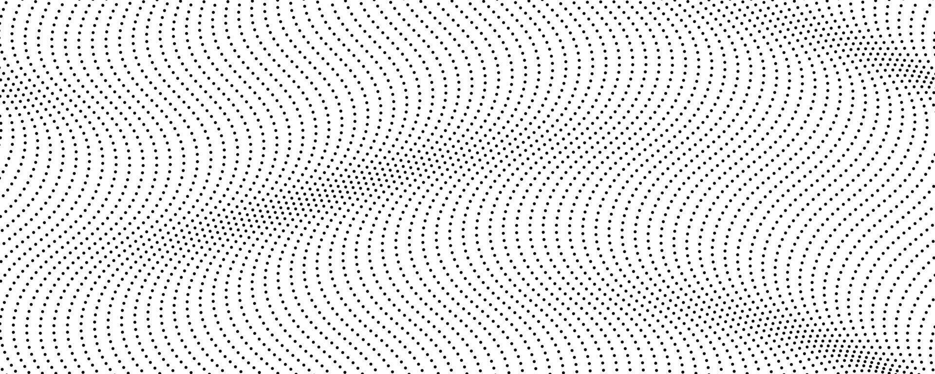 Halftone monochrome background with flowing dots. Abstract wave black and white texture. illustration. vector
