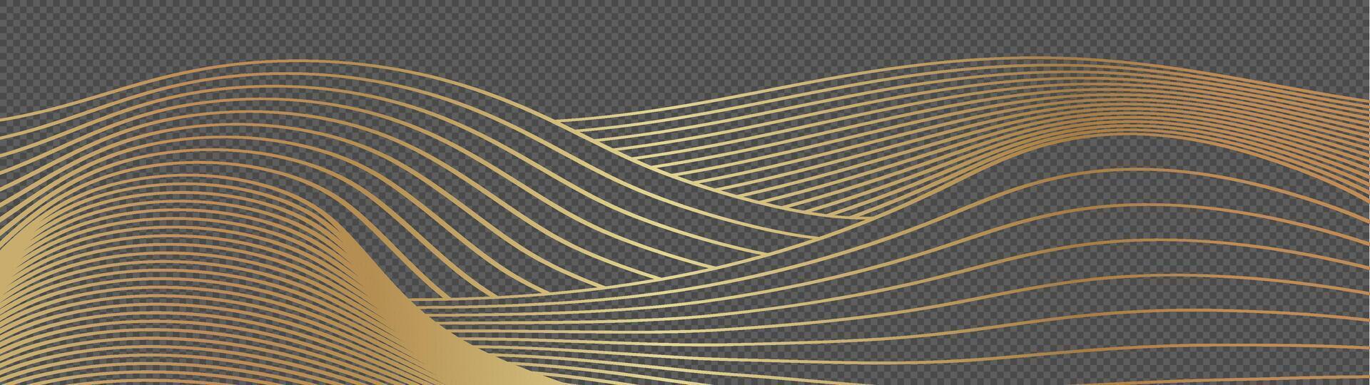 Elegant abstract background featuring dynamic golden waves and flowing lines with luxurious glow effect. Perfect for award designs and premium events with dark sophisticated backdrop. Stock illustration in modern luxury style. vector