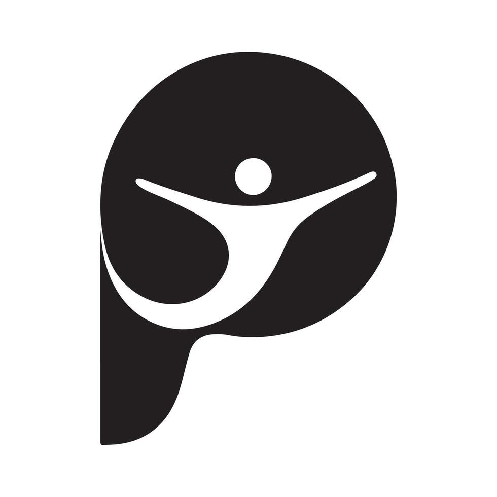 Abstract human figure silhouette inside a circular shape dynamic pose symbolizing wellness isolated on white background vector