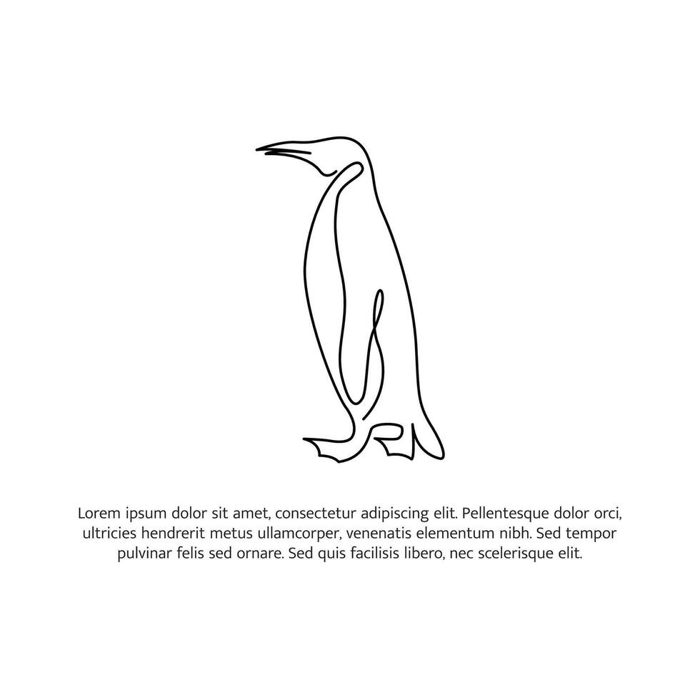 Penguin line design. Simple animal silhouette decorative elements drawn with one continuous line. vector