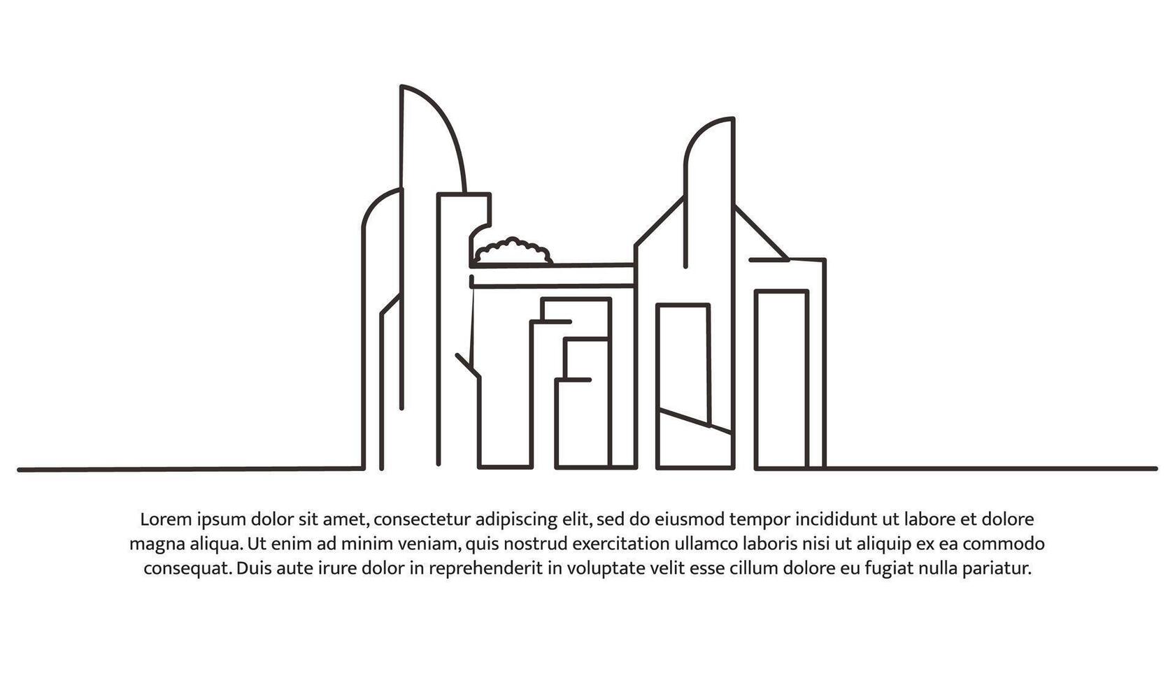 Continuous line design of future building architecture. Technology development design. Future city concept. Decorative elements drawn on white background vector