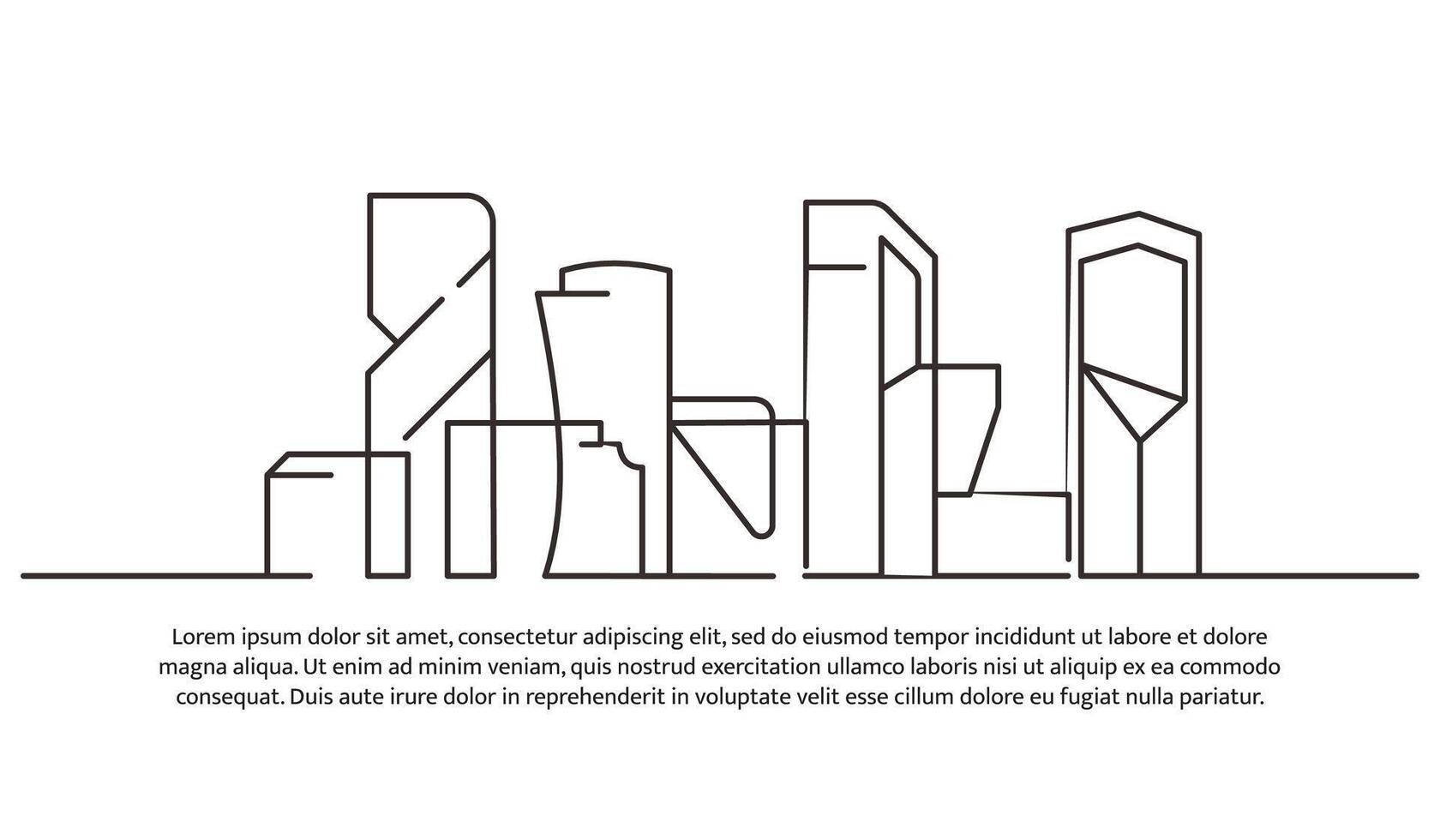Continuous line design of future building architecture. Technology development design. Future city concept. Decorative elements drawn white background vector