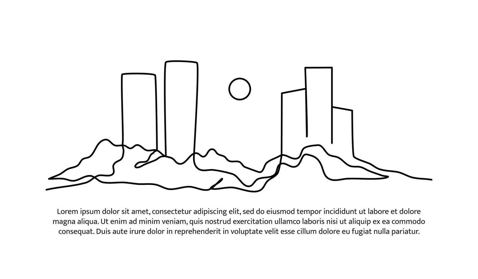 Cityscape continuous line design. View of the apartment in summer. City building design concept. Decorative elements drawn on a white background. vector