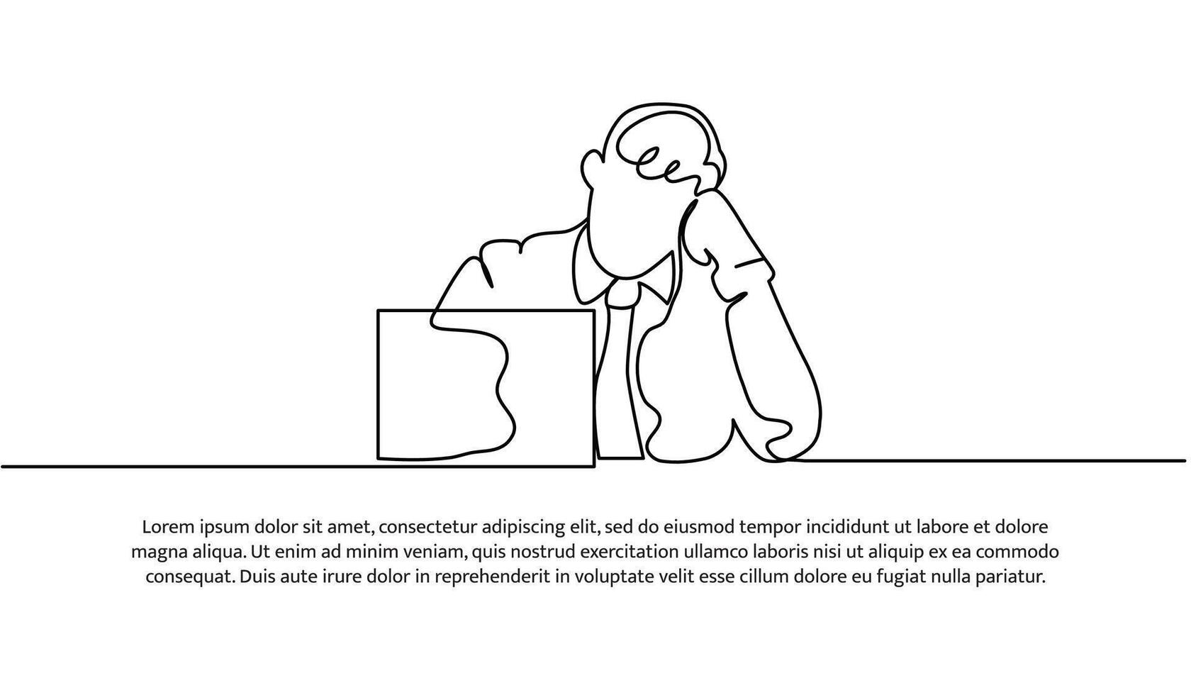 Continuous line design of business man exhausted at work. Decorative elements drawn on a white background vector
