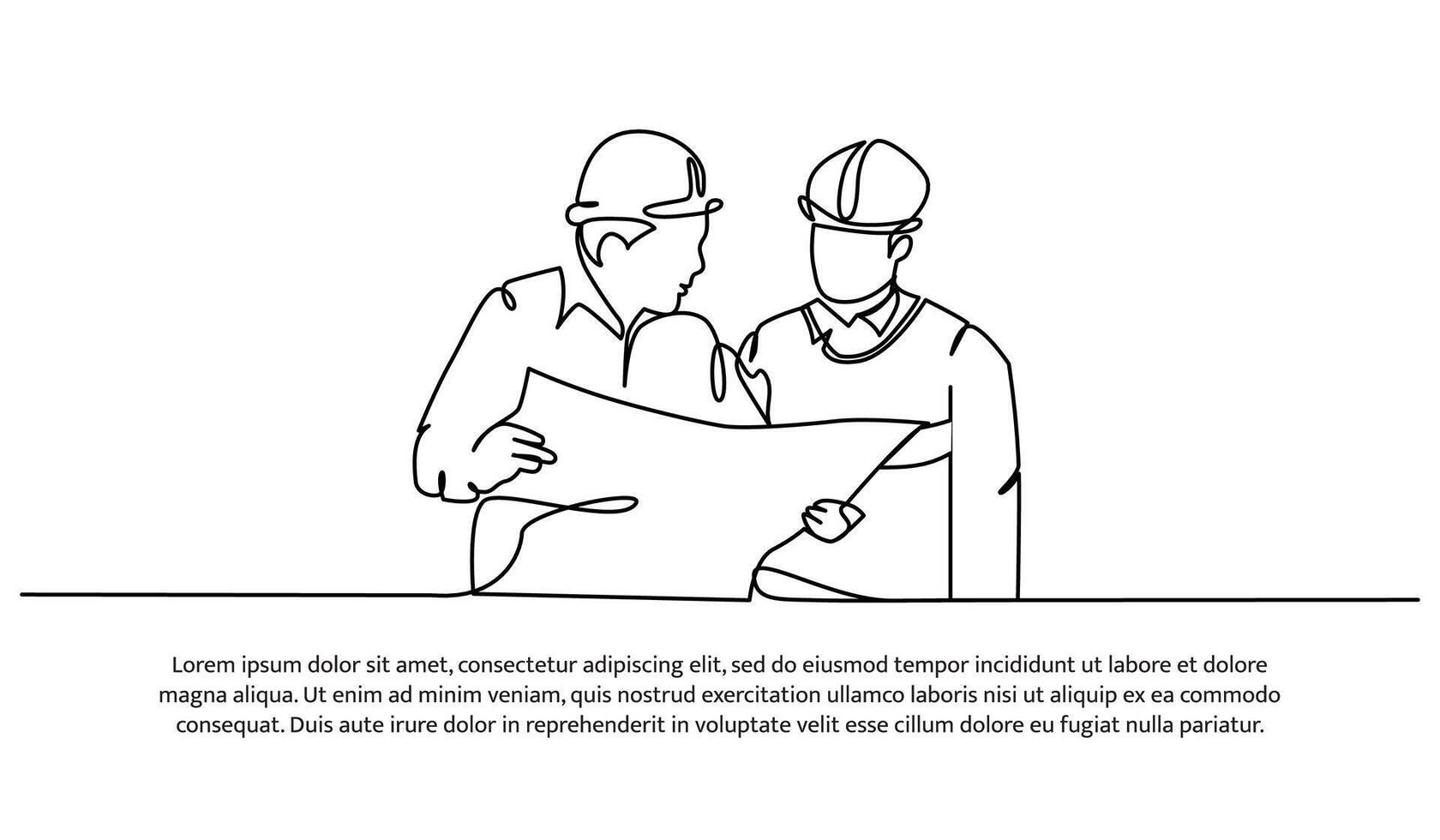One line continuous of contractors are discussing. Minimalist style illustration in white background vector