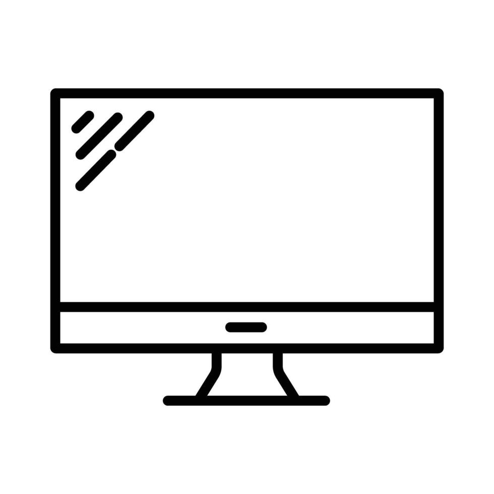 Outline Symbol of Computer Screen with Stand and Glare Marks vector