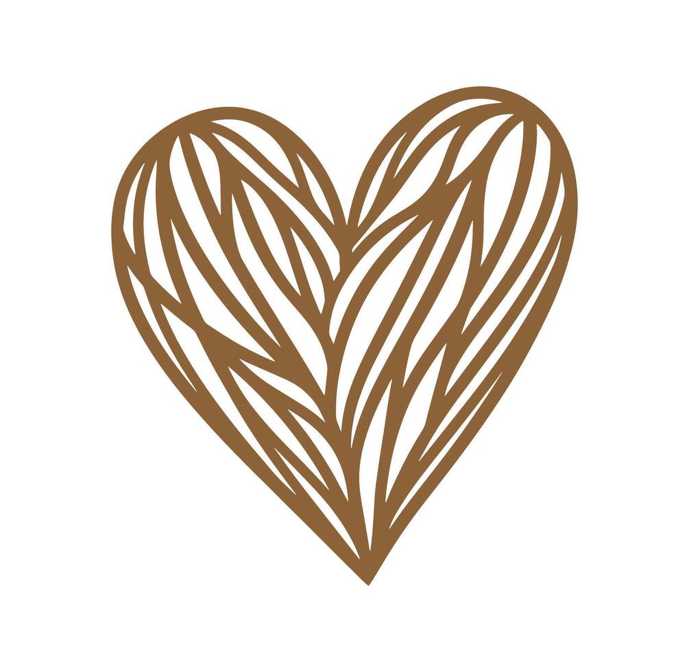 Artistic brown heart illustration with intricate leaf like pattern on a white background vector