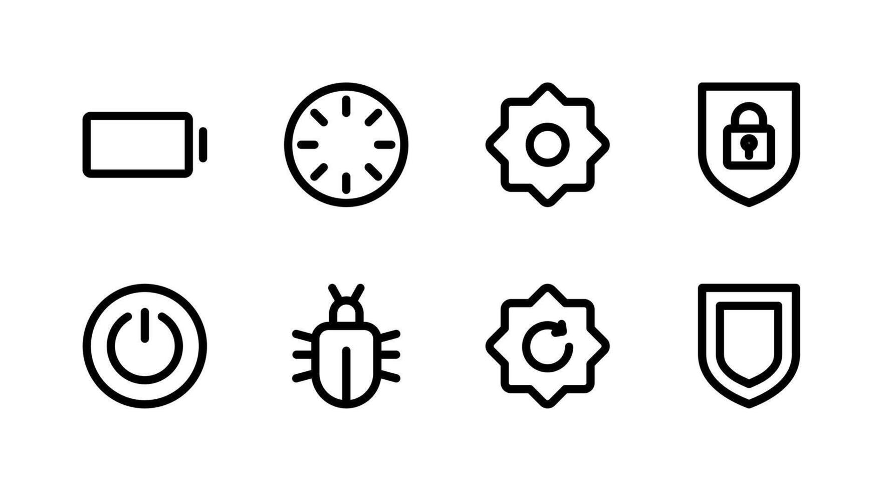 Battery and Shield Line Icon Collection for Tools and System vector