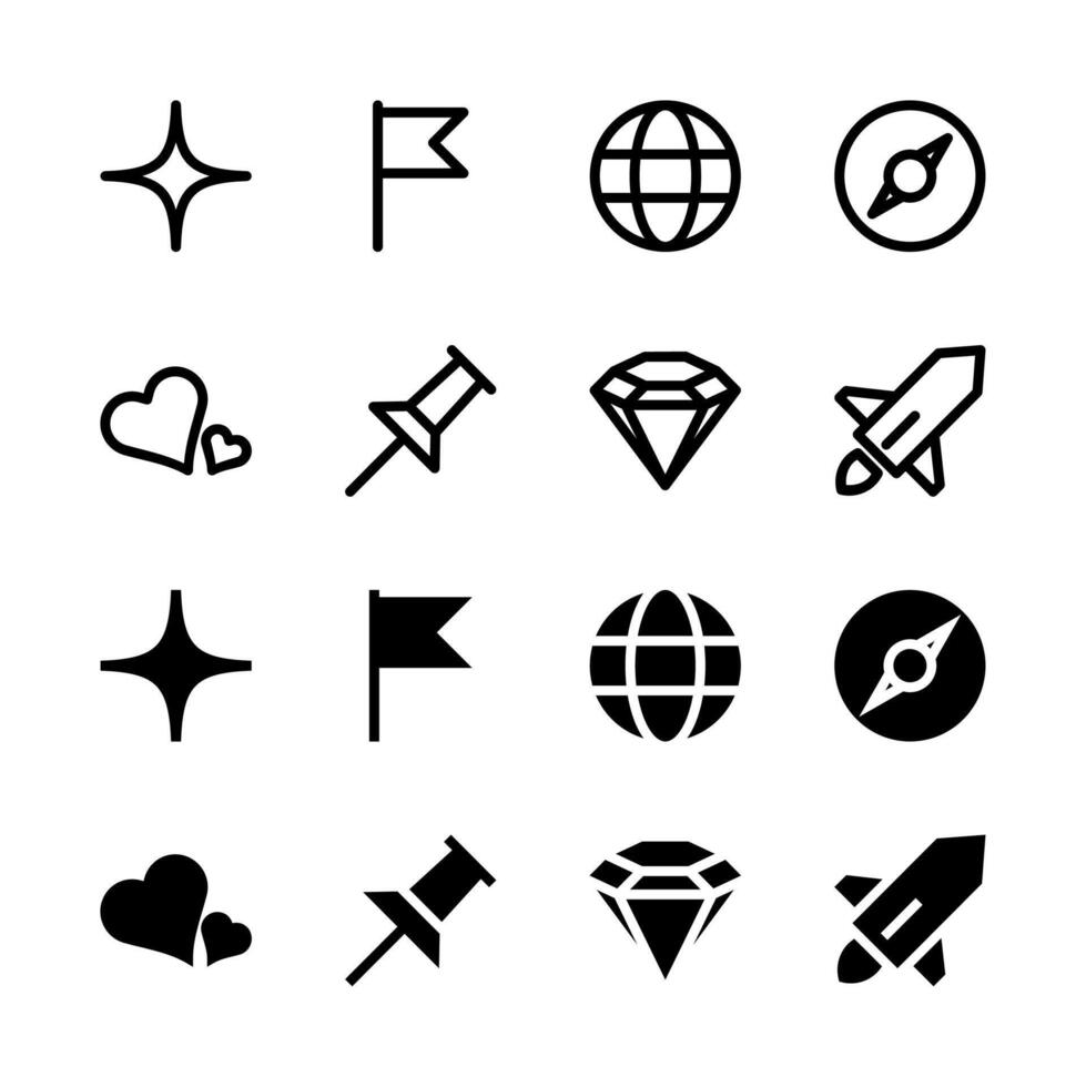 completar esencial símbolos icono colección para aplicación y web ui diseño vector