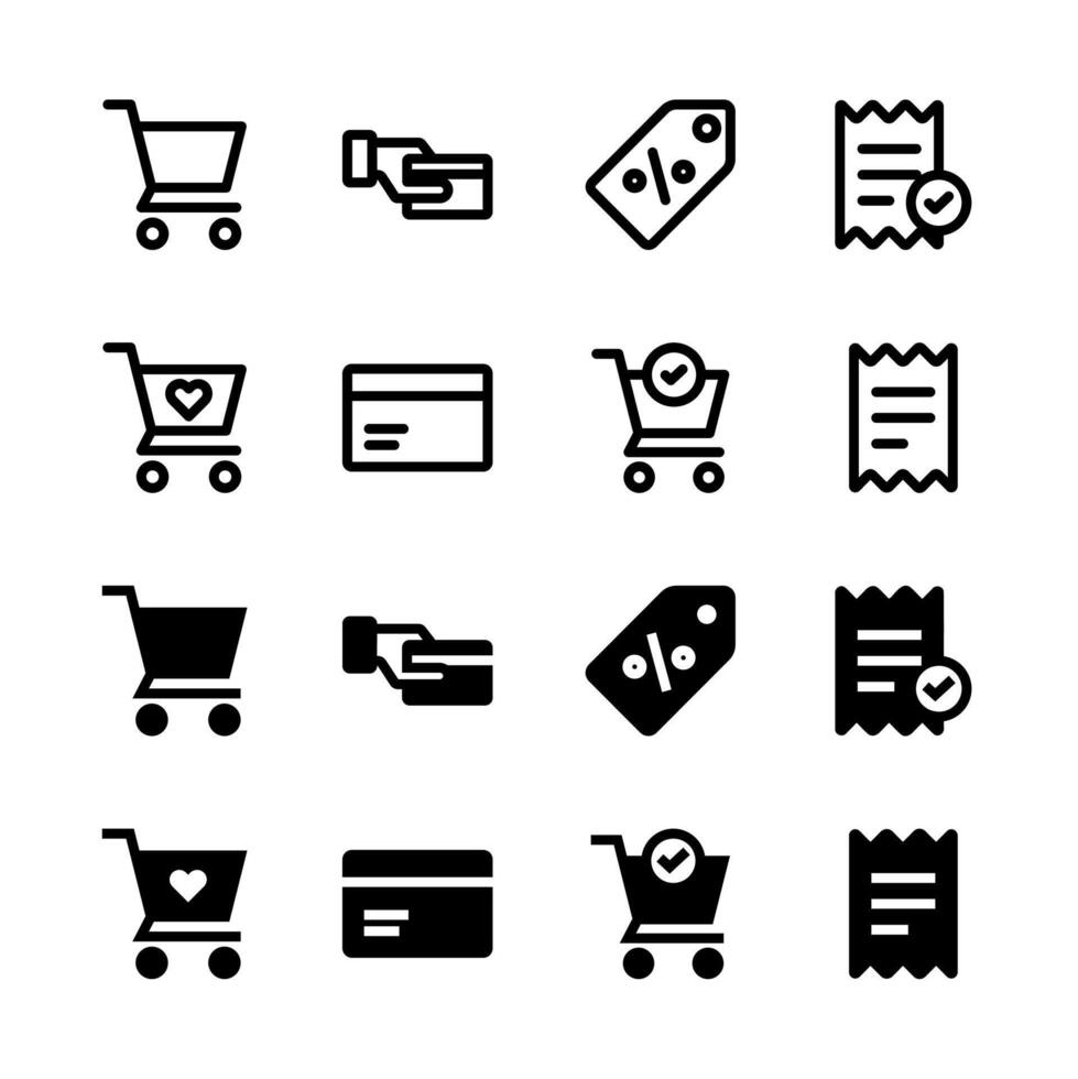 completar comercio electrónico y compras icono colección para aplicación y web ui diseño vector