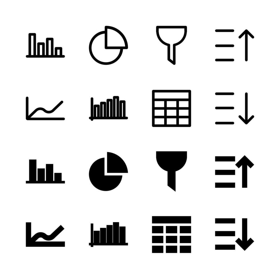 ui datos visualización y gráfico línea y sólido íconos para herramientas y sistema vector