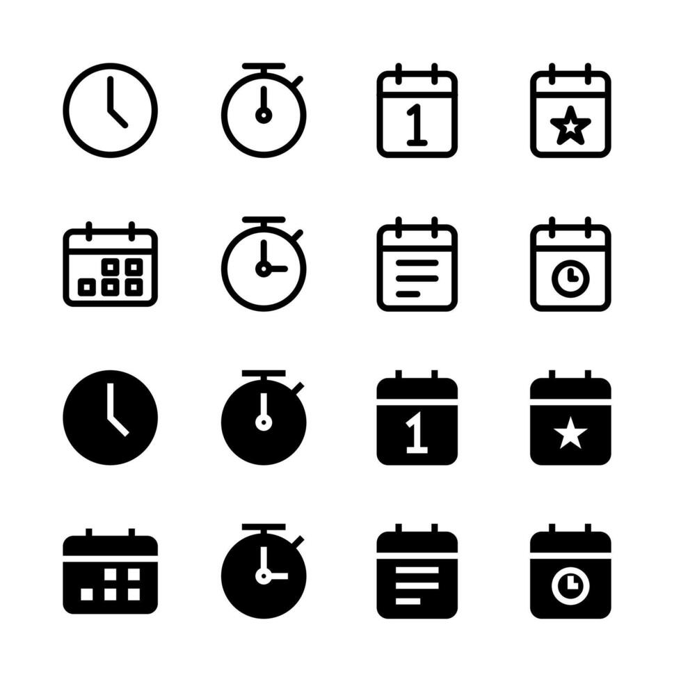Time and Calendar Management Line and Solid Icon Set for UI and App Design vector