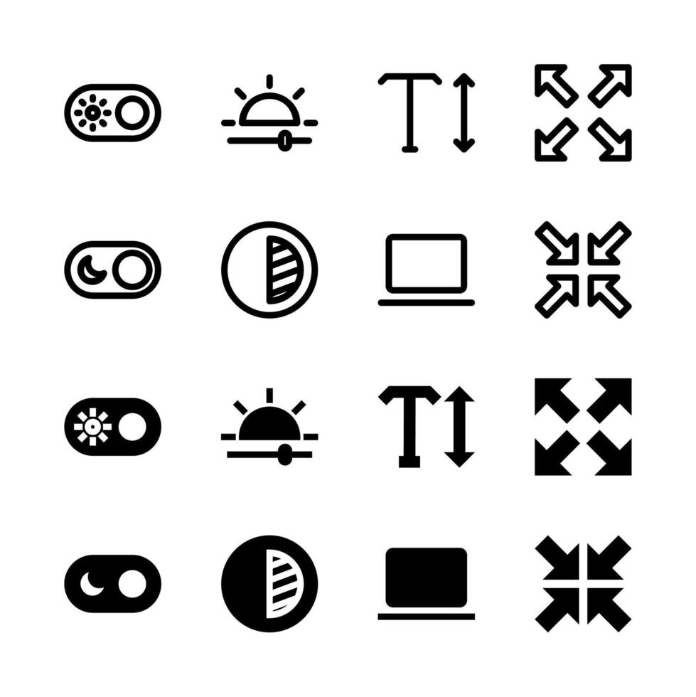 Professional Display and Theme Settings Icon Set for Modern Interface and UX Design vector