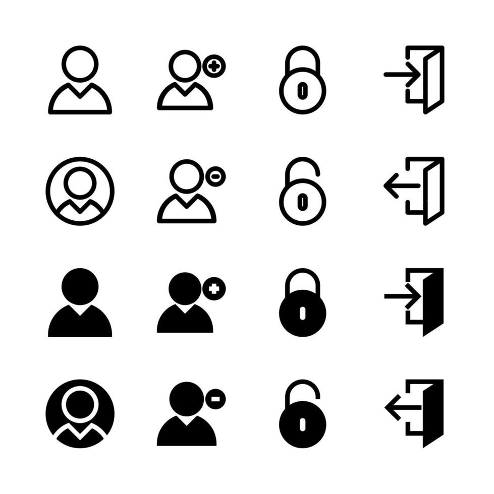 UI User and Account Management Line and Solid Icons for Tools and System vector