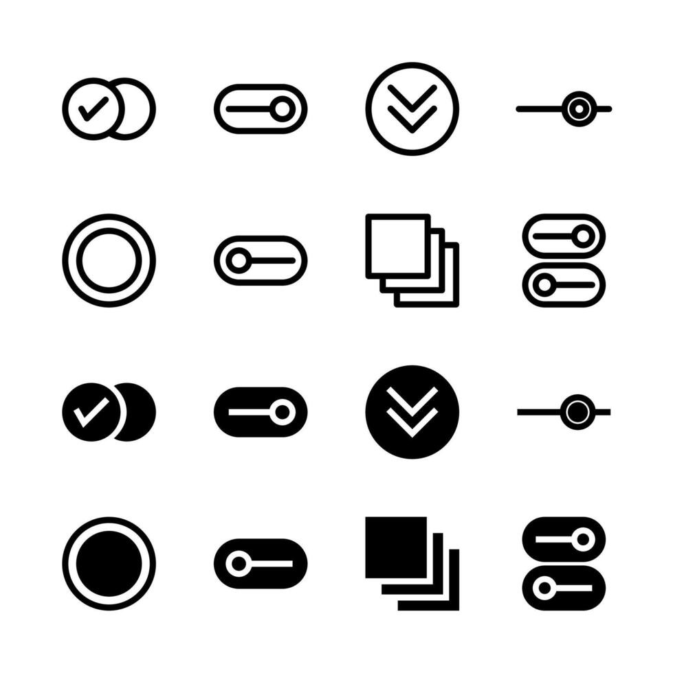 interfaz elementos y formar control S línea y sólido icono conjunto para ui y aplicación diseño vector
