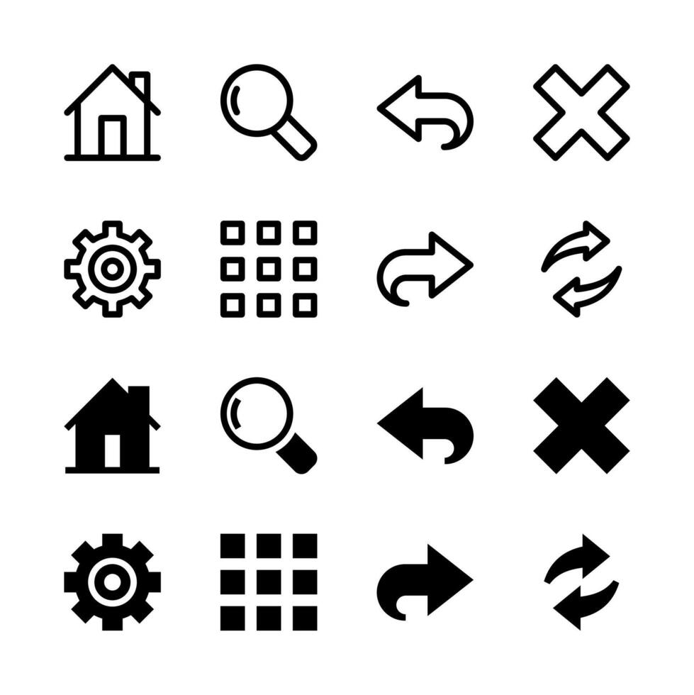 ui navegación y control S línea y sólido íconos para herramientas y sistema vector