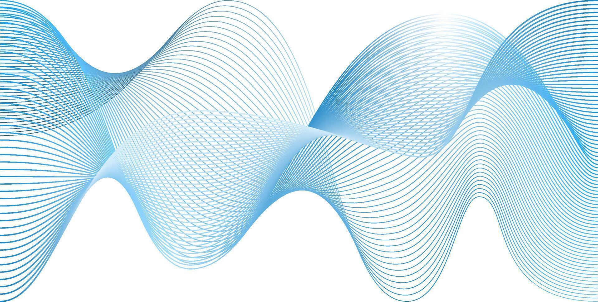 Abstract blue line wave . Sound flow design background. Navy white 3d tech graphic banner. Dynamic network speed linear transparent . Eco water effect mesh pattern. vector