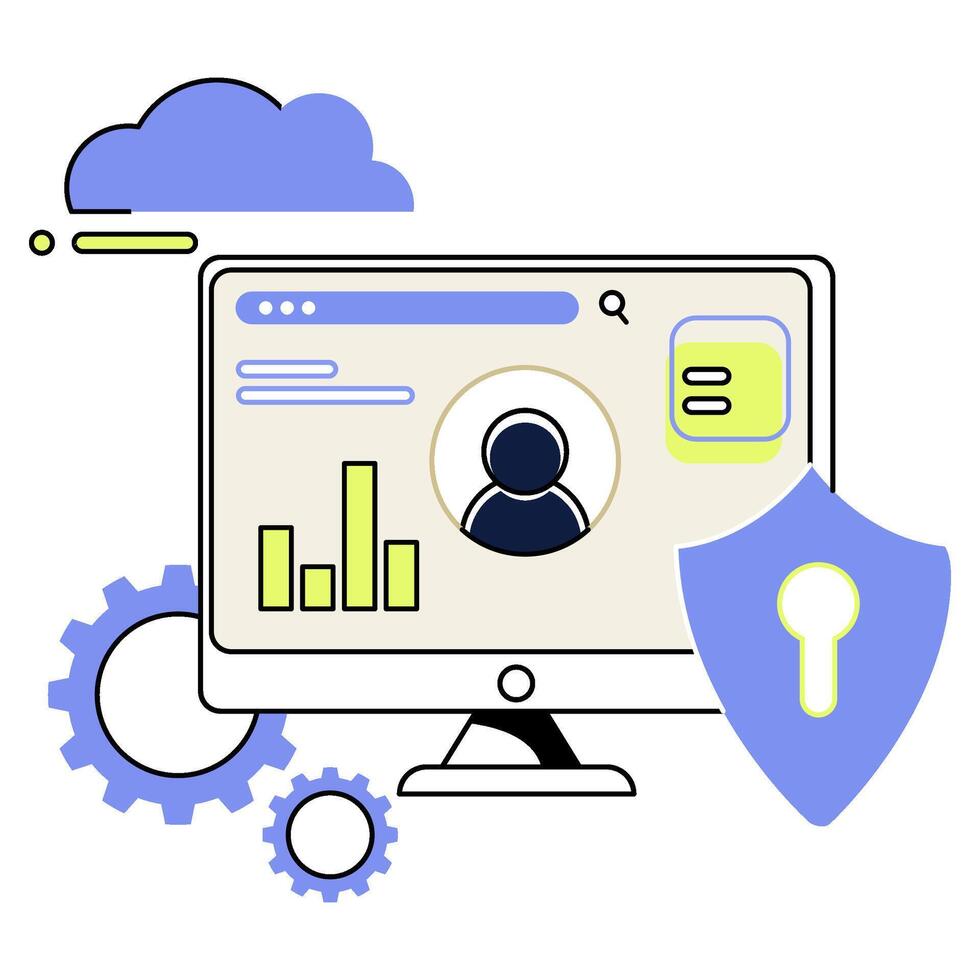 digital seguridad concepto representado con computadora, proteger, y nube elementos vector