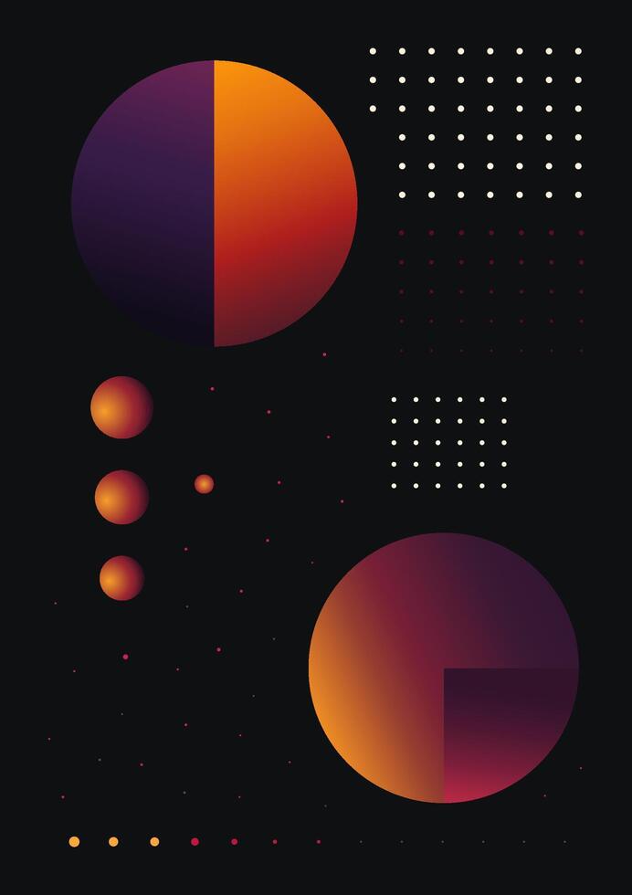 Abstract gradient shapes infographics, a black background. Esoteric symbols, imitation planets. vector