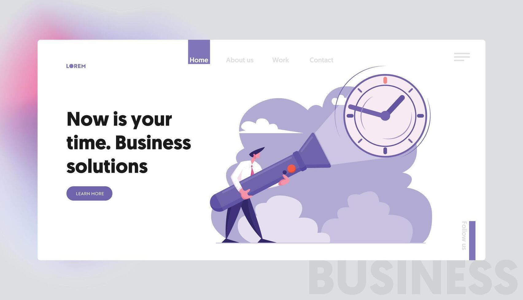 Deadline, Time, Searching Idea, Schedule Website Landing Page, Business Man Holding Huge Flashlight Lighting Up Watch on Wall, Uncovering Hidden Clock Web Page. Cartoon Flat Illustration Banner vector