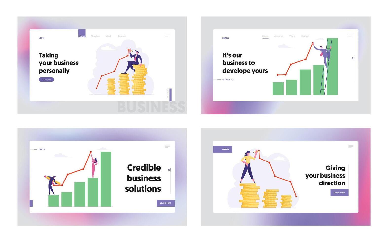 Money Wealth Diagram, Growth Data Analysis Arrow Graph Concept, Website Landing Page Set, Financial Profit Statistic Marketing Solution Development, Web Page. Cartoon Flat Illustration, Banner vector