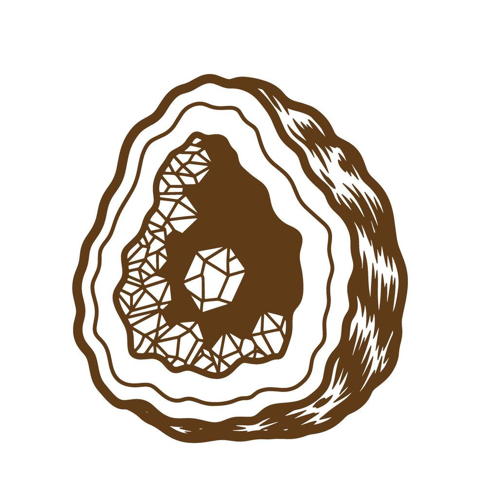geode crystal structure illustration with vintage sketch style and white background vector
