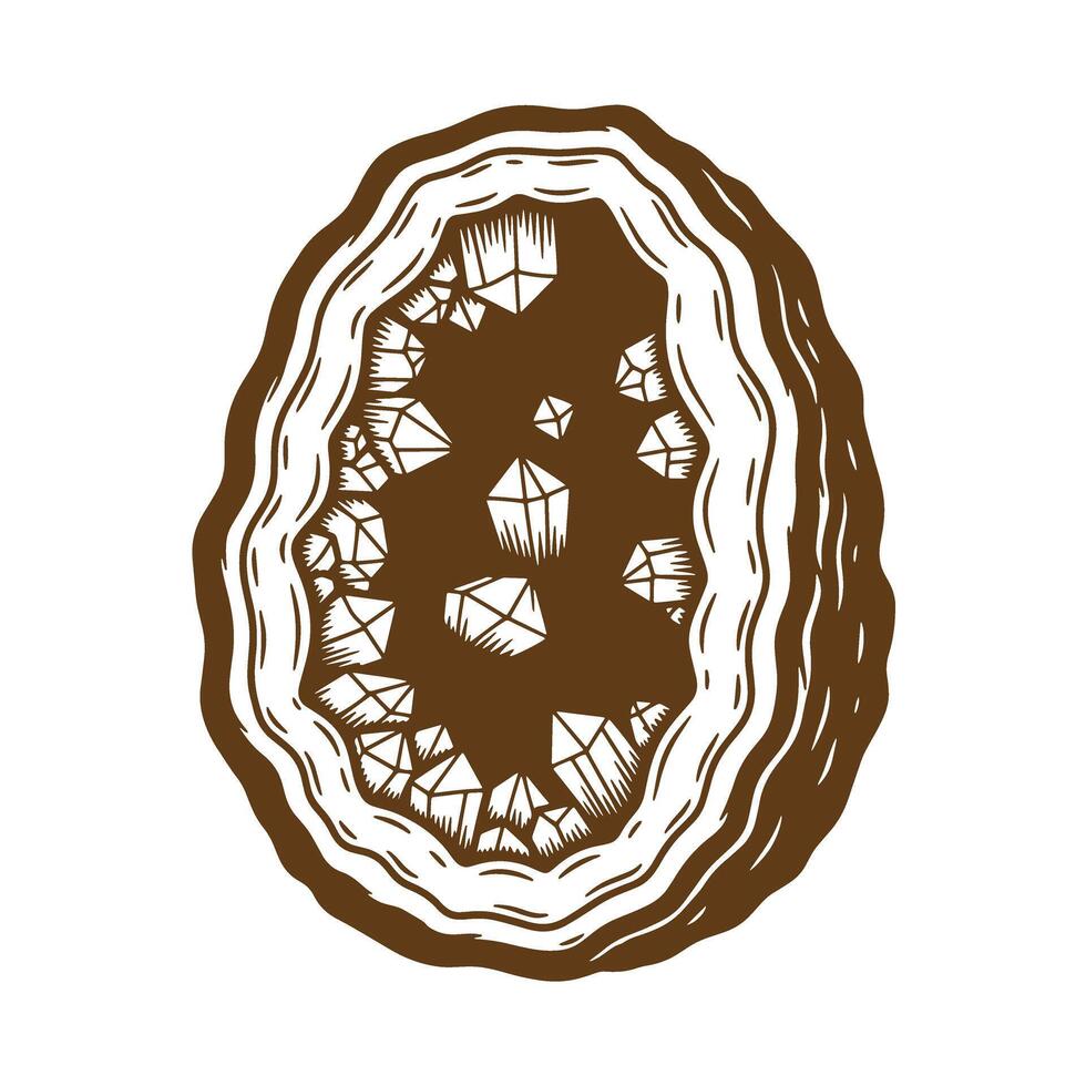 Intricate sketch of a brown geode with crystalline structures on a white background vector