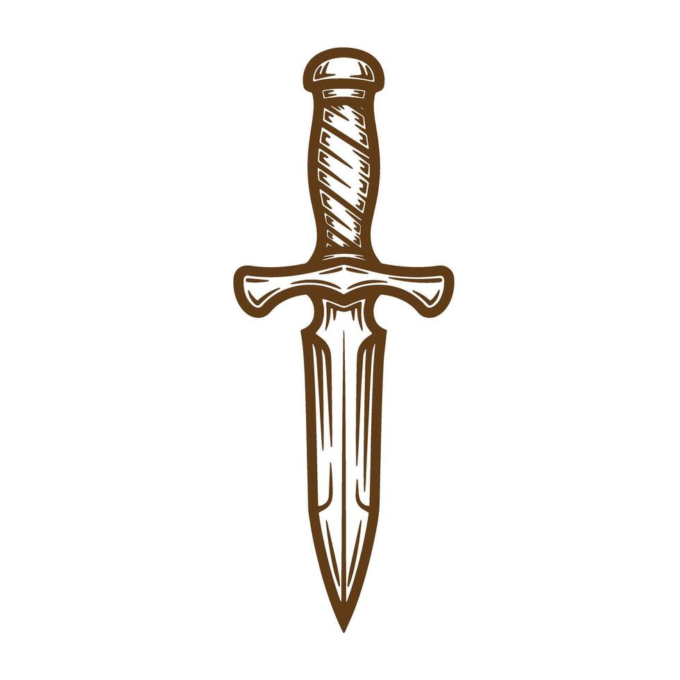 Intricate sketch illustration of a vintage dagger with detailed handle and sharp blade vector