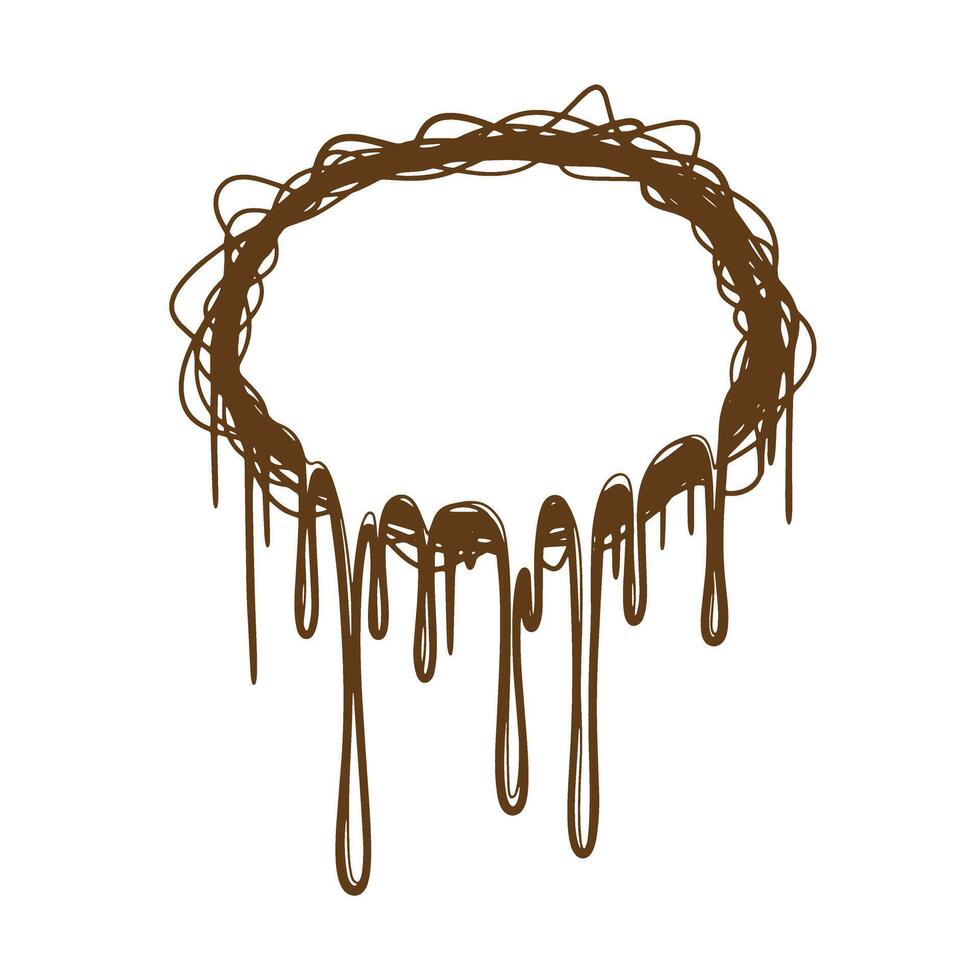 Brown hand drawn circle frame with dripping elements on white background vector