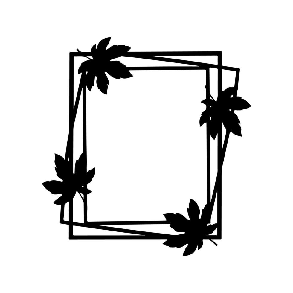 Black silhouette of a frame with overlapping lines and leaf details, isolated on white vector