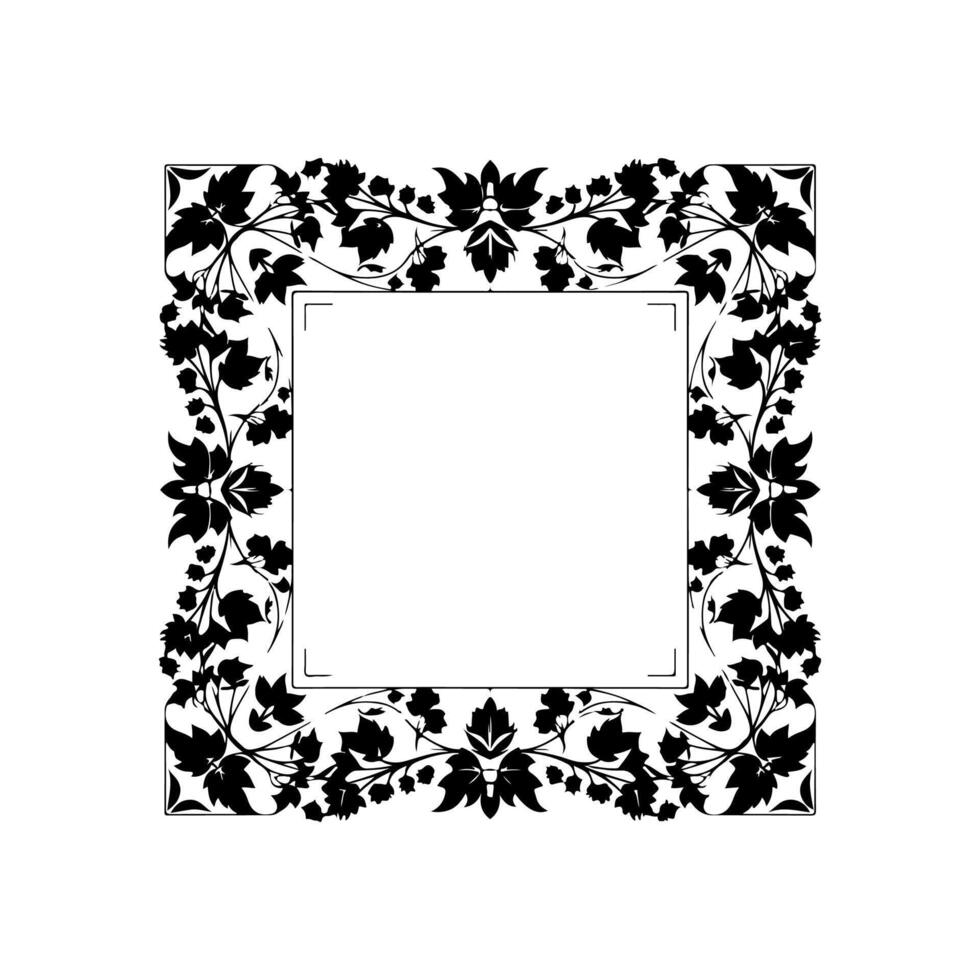 A square, floral frame with leaves and vines, surrounding an empty white space vector