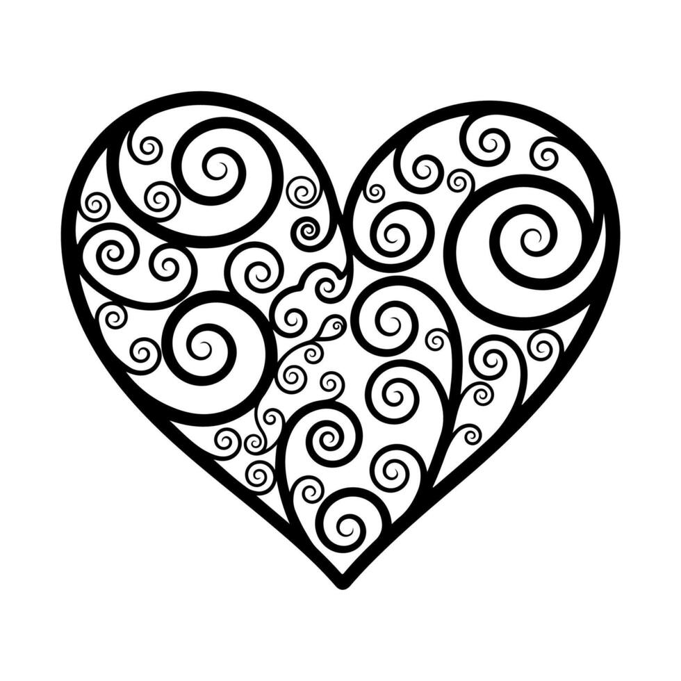A heart-shaped design with swirling patterns, in black, on a white background vector