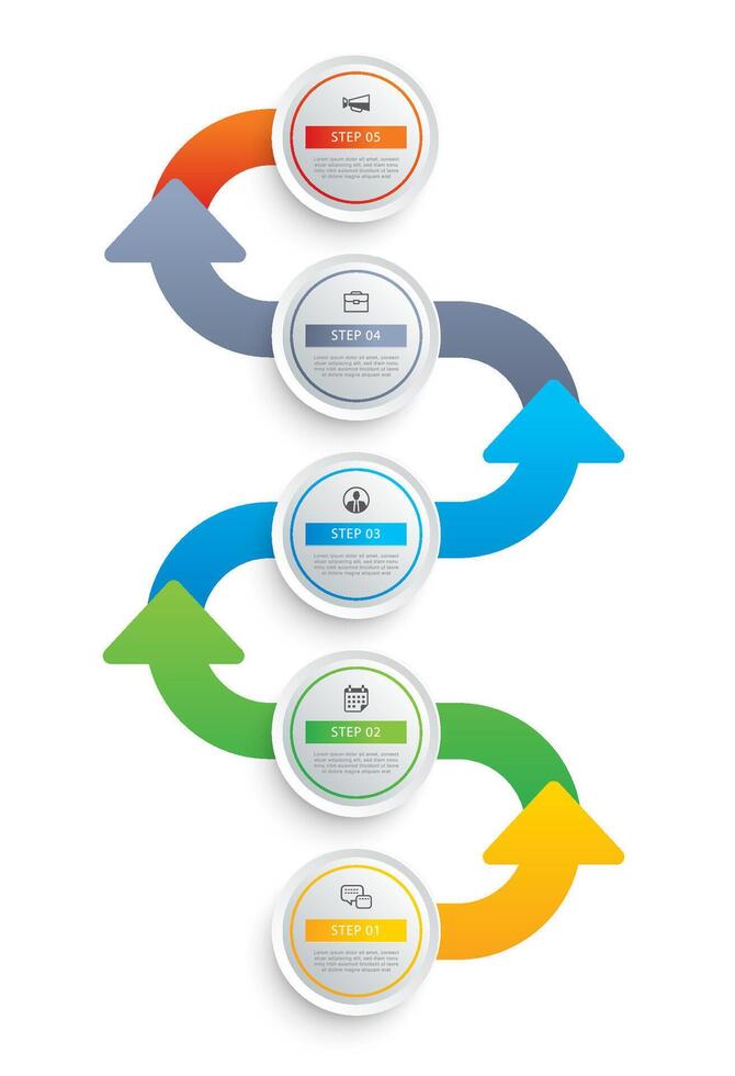 5-step cyclic process infographic showing business timeline with arrow flow. vector