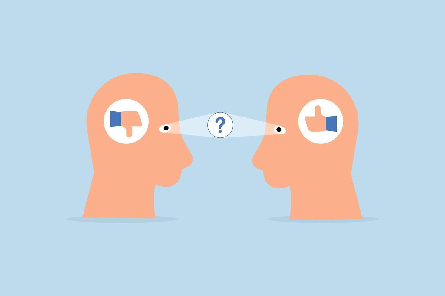 Perception process to interpret information, human head observing an object with varied interpretation vector