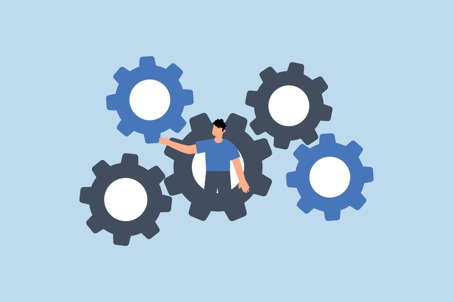 Process and workflow optimization, businessman on gear, cogwheels optimize process vector