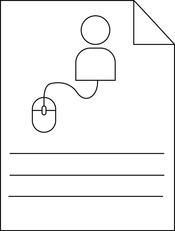 un contorno dibujo de un documento con un persona icono conectado a un computadora ratón encima Tres horizontal líneas vector