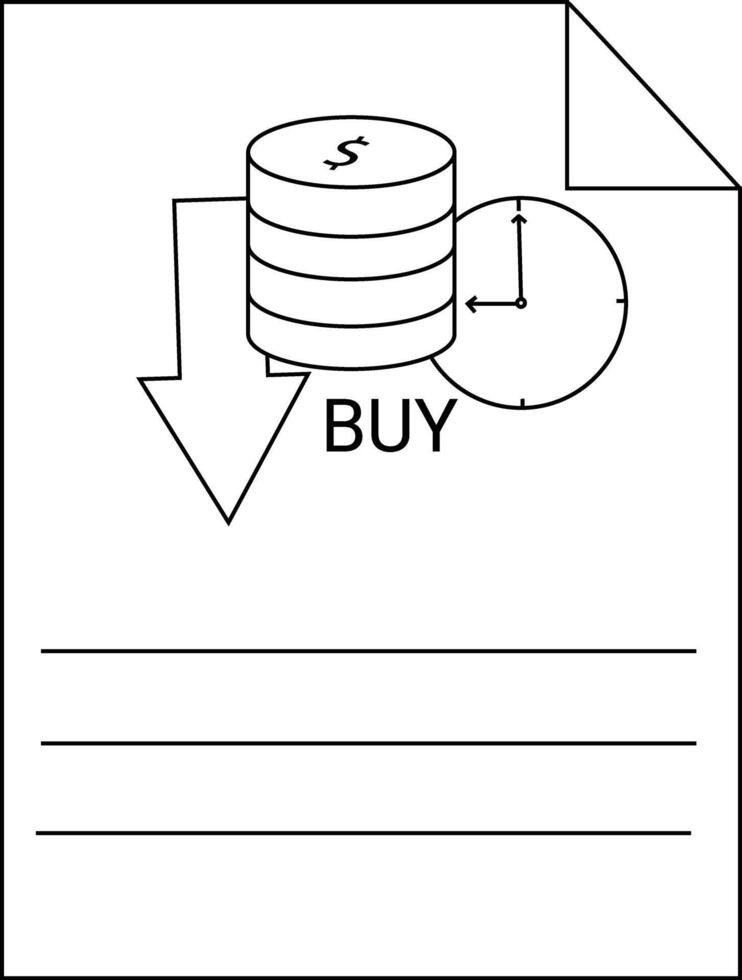 Image shows money a clock the word BUY an arrow and lines on a sheet of paper vector