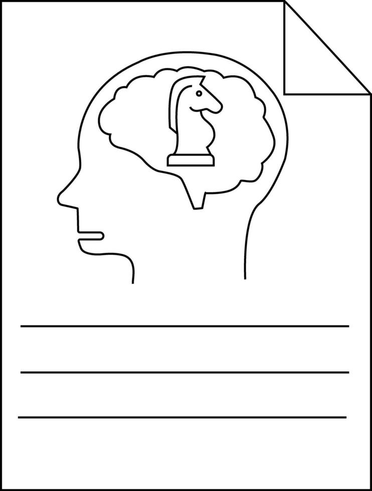 A head outline contains a brain with a chess knight on a sheet with lines below vector