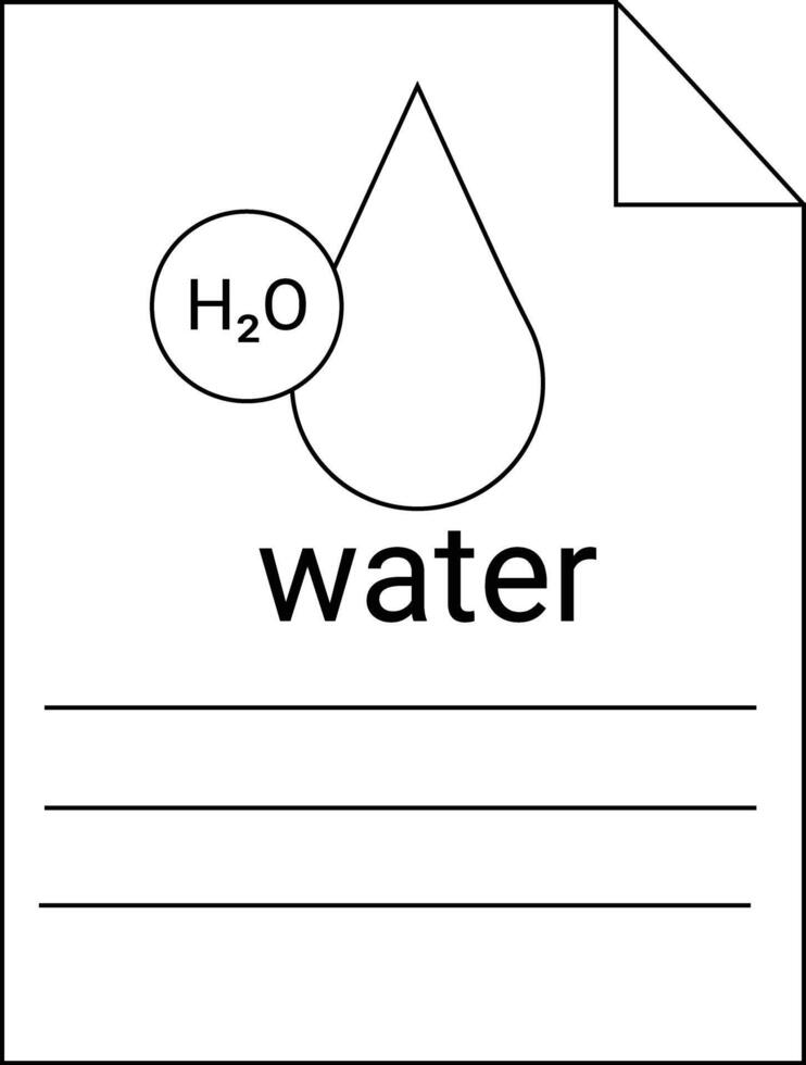 A waterthemed science illustration with H2O formula droplet word water on a paper with curled edge and lines for notes vector