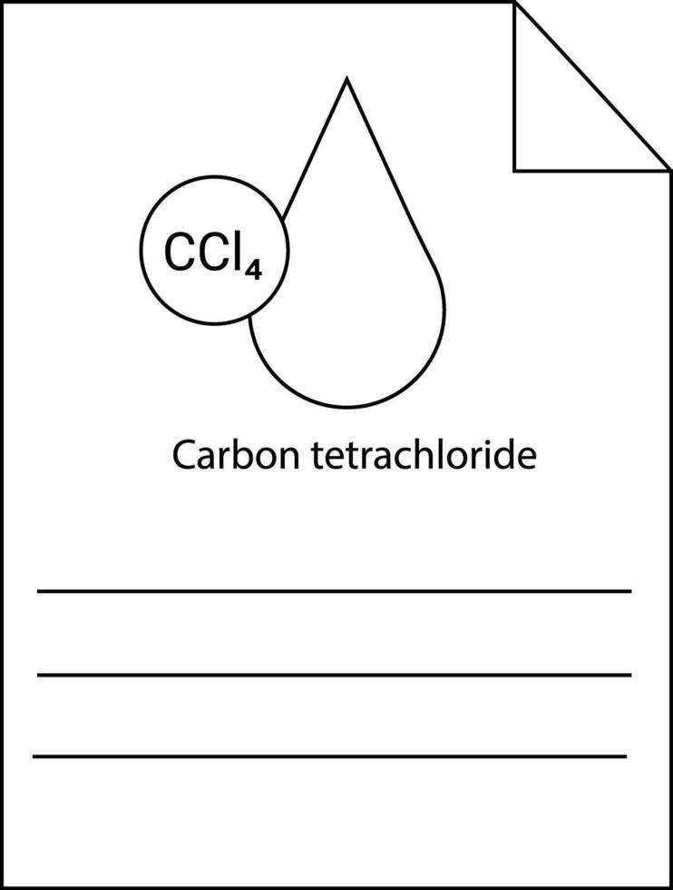 Page with Carbon tetrachloride text CCl4 circle teardrop graphic torn corner and three lines vector