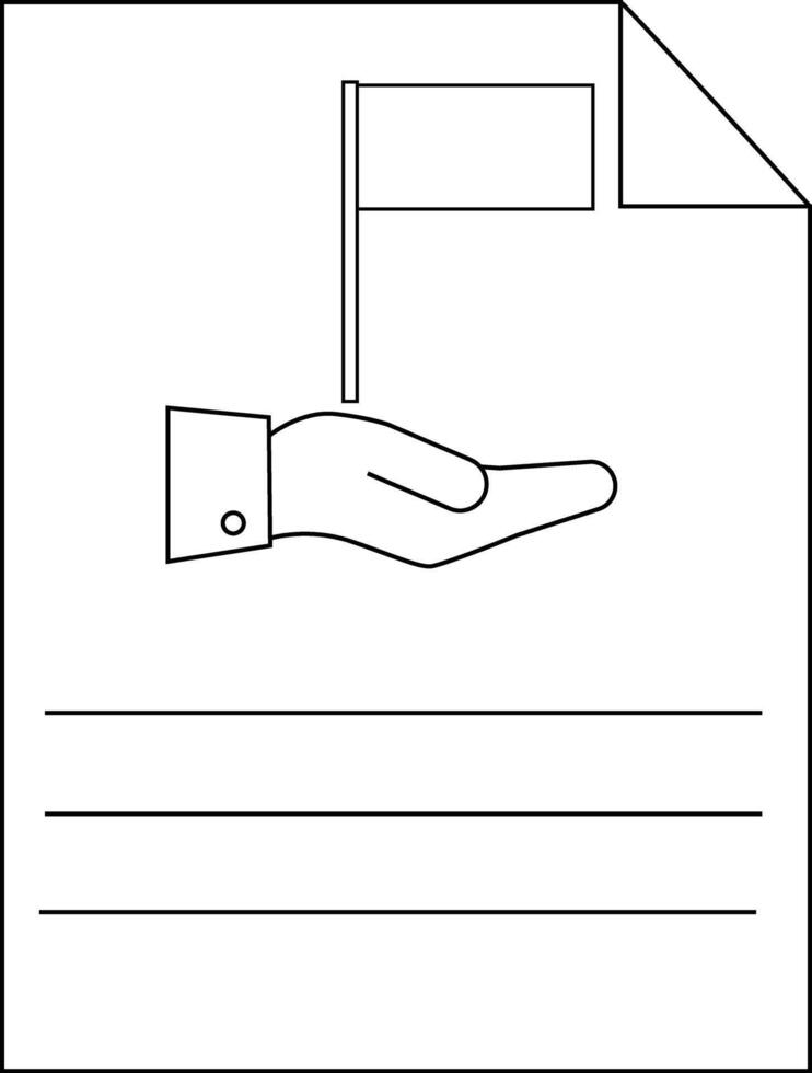 A document depicts a hand holding a flag with lines below for text The top corner is folded vector