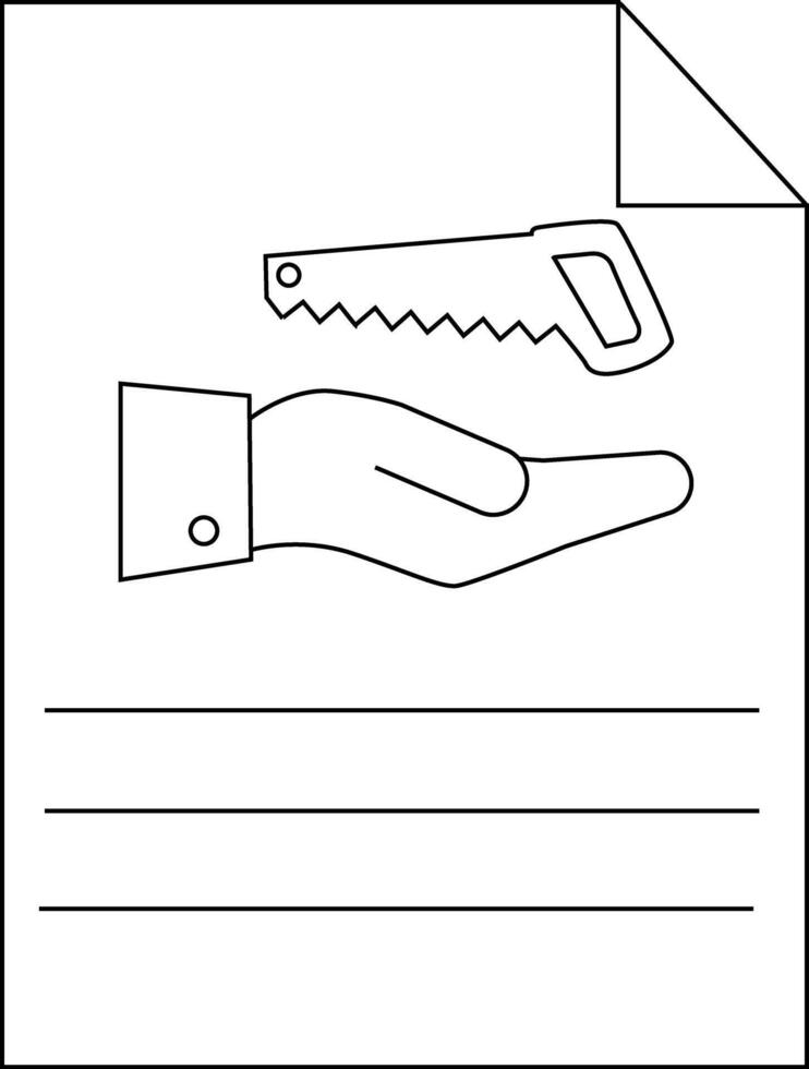A document with a hand extending to a saw three lines for writing and a folded corner at the top vector