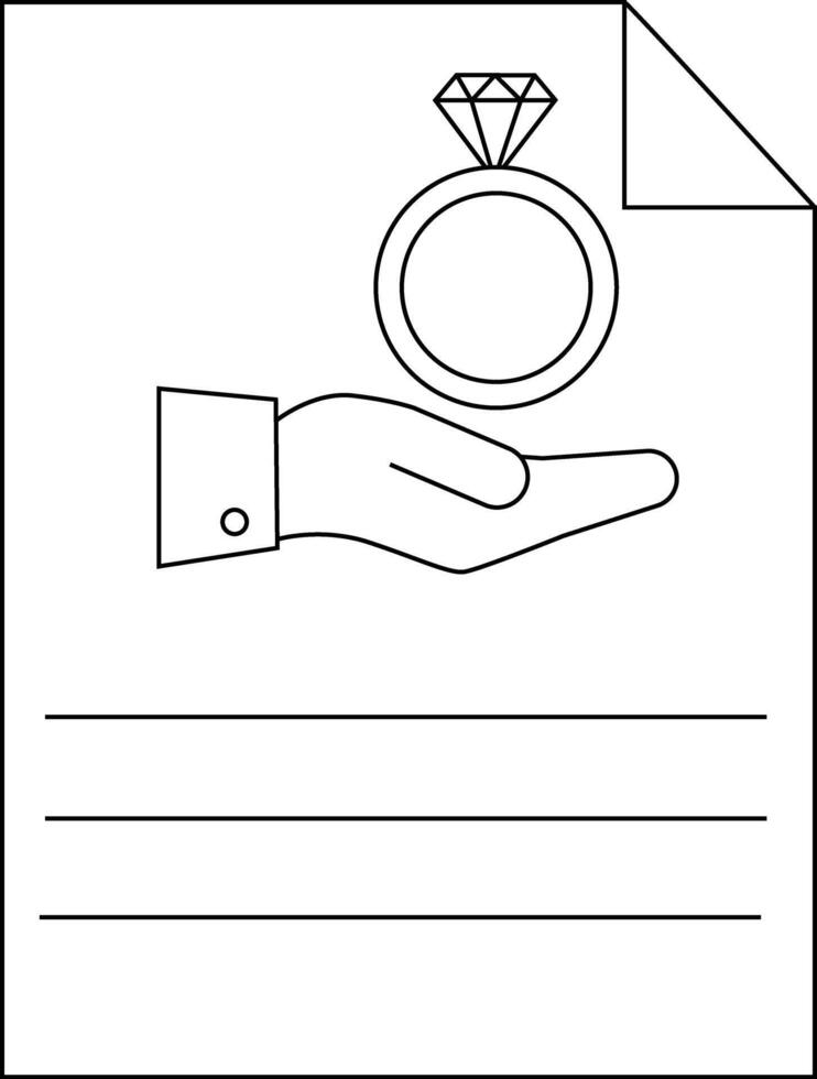 A hand offers a diamond ring on a document with lines at the bottom and a folded corner vector