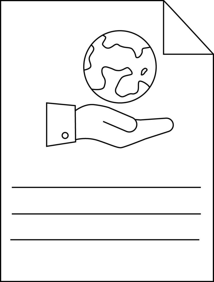 Document with a hand holding a globe lines for text and folded top corner vector