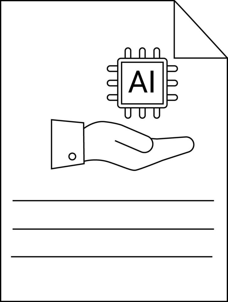 Document shows a hand presenting an AI microchip with three blank lines below and a folded corner vector
