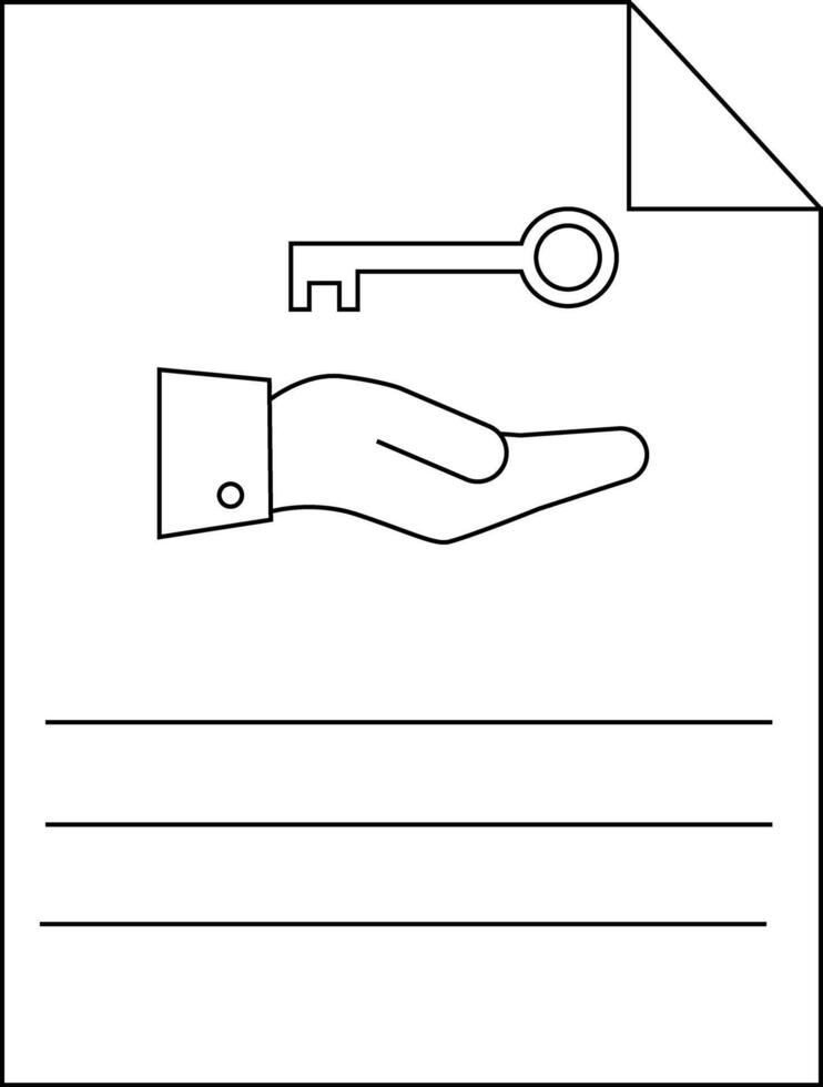 Sheet shows a key above an open hand with lines for writing on a white background vector