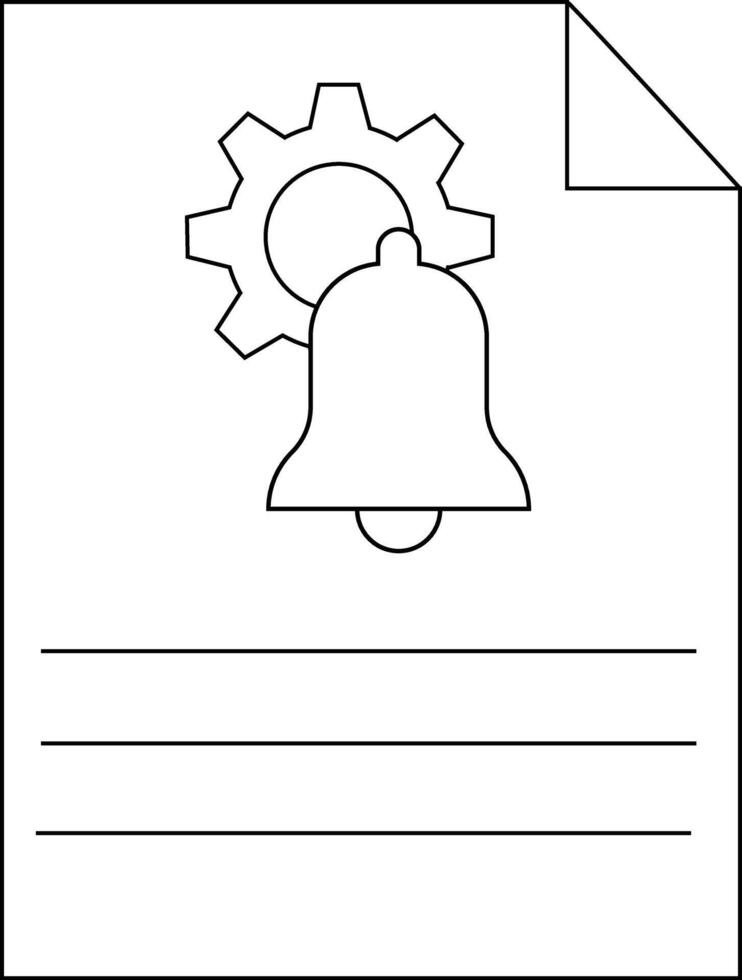A document with a folded corner displays a bell overlaid on a gear above three lines vector