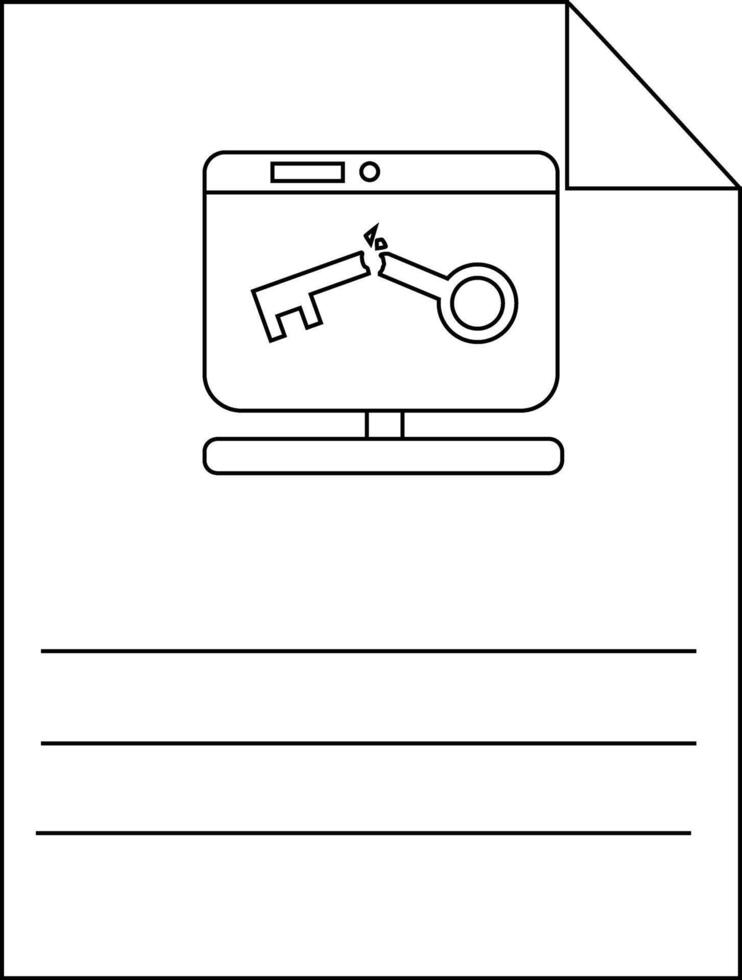 A document shows a broken key in a computer screen above three lines vector
